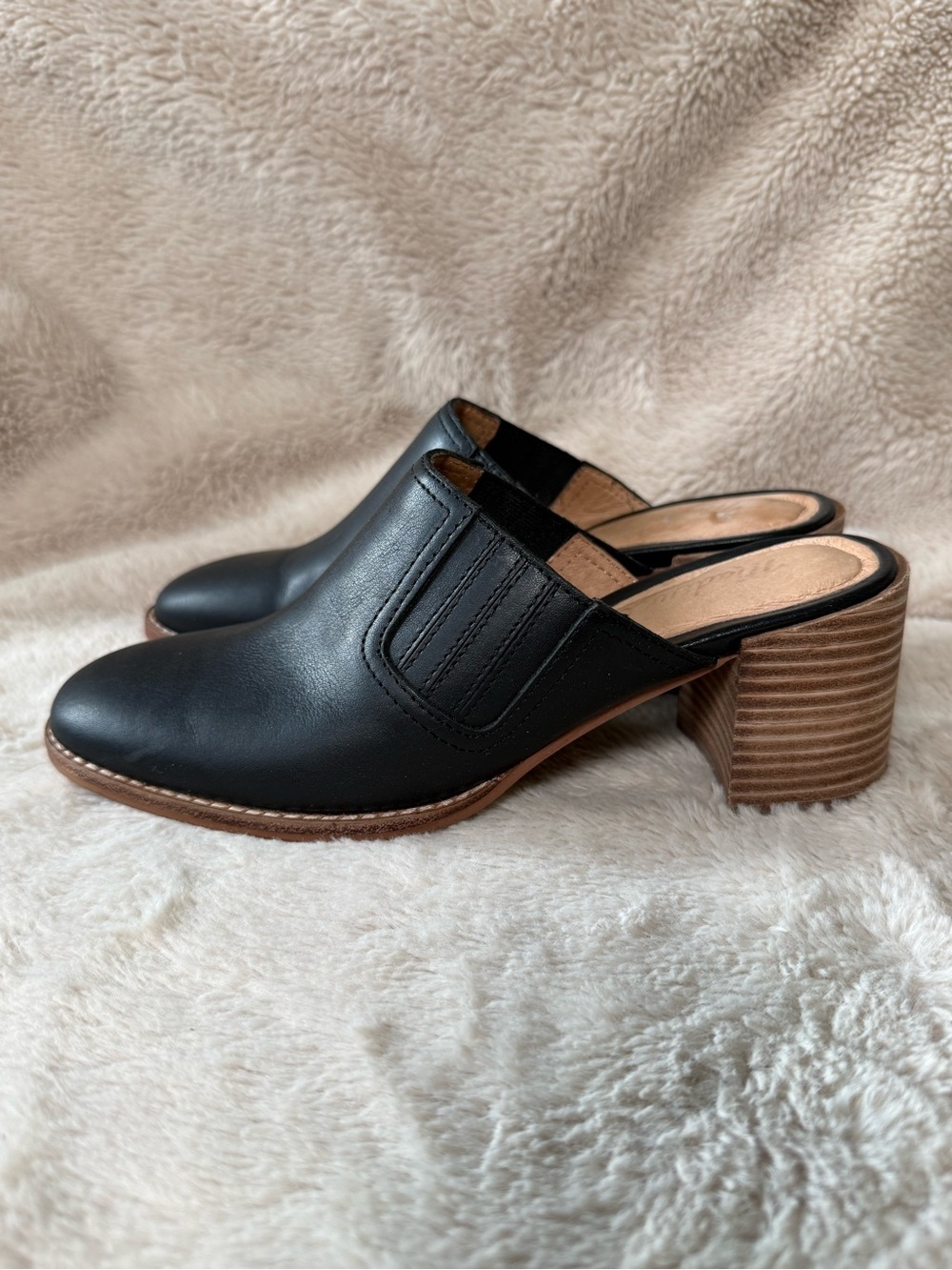 Madewell The Carey Mule in Black Leather Stacked Heel VGUC Sz 6